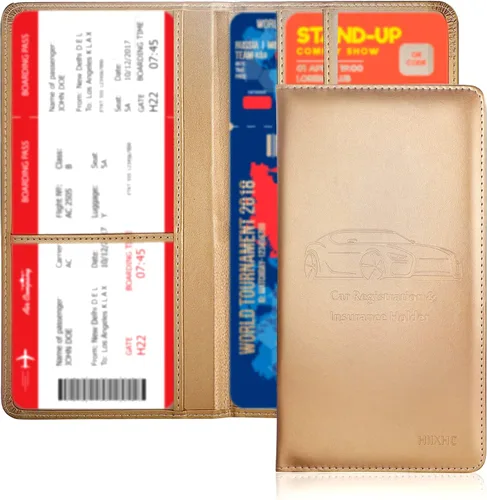 Miniatura 9 de Portador de Tarjeta de Registro e Seguro de Automóvil - Cartera Estuche Organizador de Documentos y Papeles de Automóvil de Cuero para Guantera