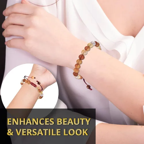 Miniatura 144 de Adjustable Crystal Bracelet – Gemstone Bead Bracelet with Adjustable Macrame String – Chic Gemstone Bracelet for Men and Women – 8mm Round Healing