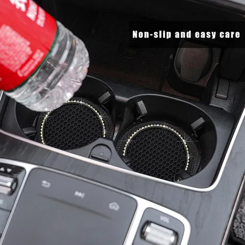 Miniatura 4 de Dickno 2 piezas de portavasos brillantes para automóvil, portavasos de inserción para taza de automóvil de 7 cm con diamantes de imitación, tapete