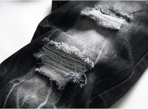 Miniatura 4 de Jeans rasgados para hombre, ajustados, ajuste regular, pierna cónica, desgastados, pantalones de mezclilla para hombre con agujero