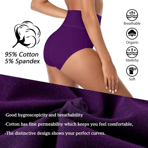 Miniatura 4 de K-CHEONY Women's Underwear, High Waist Cotton Breathable Full Coverage Panties Brief Multipack Regular and Plus