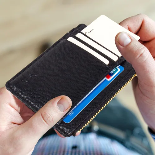 Miniatura 8 de Tarjetero delgado con bloqueo RFID, billetera de bolsillo pequeño, con cremallera Keychian para monedero, monedero y tarjetero para mujeres y hombres