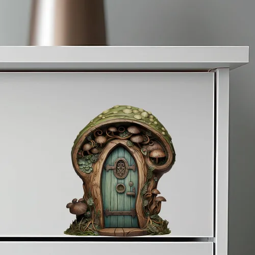 Miniatura 7 de Puerta de hadas de hongos verdes - Adhesivo de pared para puerta de hadas
