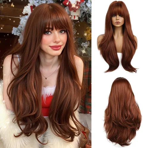 Miniatura 9 de Esmee Pelucas largas y onduladas para mujer, cabello sintético natural, resistente al calor, para uso diario y fiestas, cosplay, 24 pulgadas