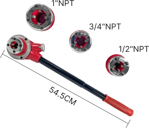 Miniatura 2 de (R) Herramienta de roscado de tuberías con mango de trinquete 3 muere 1/2 ", 3/4", 1" (NPT) fontanería