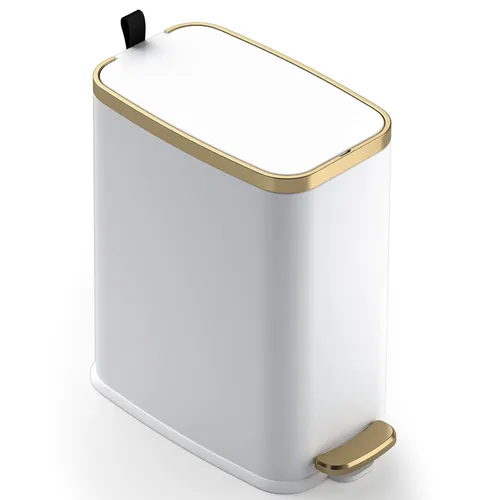 Miniatura 11 de CEROELDA Cubo de basura pequeño para baño con tapa, cierre suave, 5 litros/1.3 galones, papelera delgada de metal, papelera rectangular estrecha En