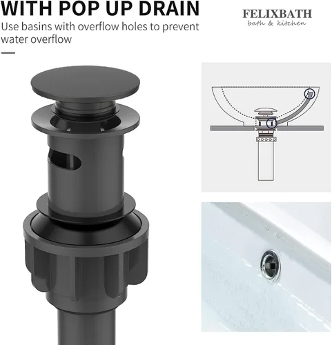 Miniatura 6 de Grifo de baño de cascada negra de 3 agujeros, grifo de baño negro mate de 8 pulgadas con drenaje desplegable y 2 líneas de suministro de agua, grifo