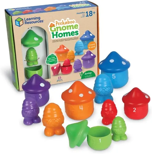 Learning Resources Peekaboo Gnome Homes - Juguetes de clasificación para niños pequeños, reconocimiento de colores y tamaños, habilidades motoras