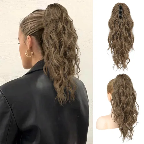 Miniatura 18 de FLUFYMOOZ Extensión de cola de caballo, extensión de cola de caballo con clip de garra de 18 pulgadas, extensiones de cabello ondulado y rizado