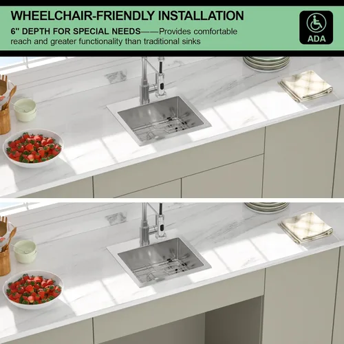 Miniatura 5 de Fregadero de cocina para exteriores 15 x 15 pulgadas, fregadero de bar de 15 x 15 pulgadas, fregaderos de cocina de acero inoxidable de calibre 16
