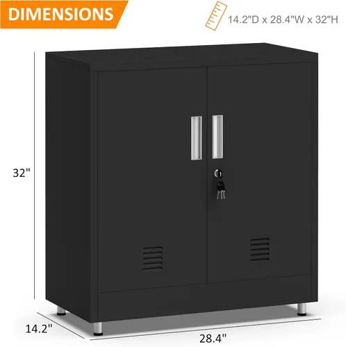 Miniatura 3 de Armario de almacenamiento de metal con puertas de bloqueo y estante ajustable, pequeño aparador con cerradura para el hogar, oficina, entrada, Negro