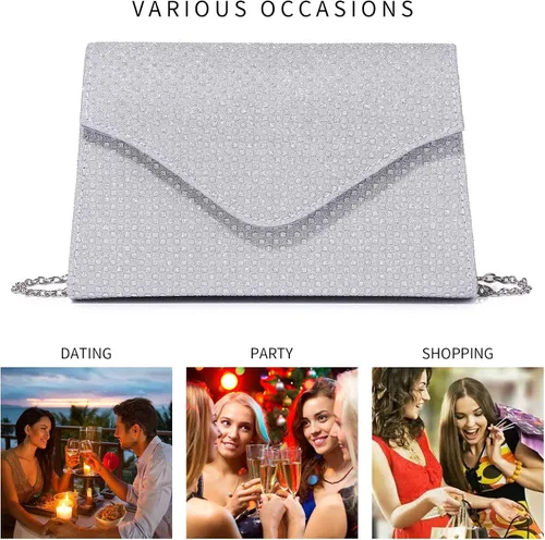 Miniatura 7 de Labair Bolso de noche para mujer, con purpurina brillante, bolso de mano para fiesta de boda, bolso cruzado de hombro