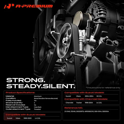 Miniatura 2 de A-Premium Bomba de dirección asistida, con polea, compatible con Chevrolet Tracker 1999-2004, Suzuki Vitara 1999-2004, 2.0L 2.5L, repuesto #