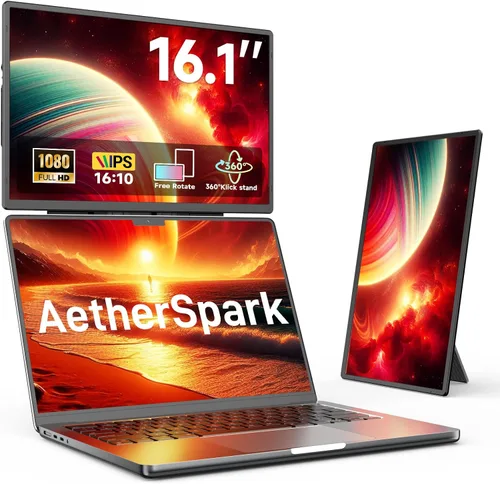 Extensor de pantalla para laptop, monitor portátil dual de 16.1 pulgadas, 1080P FHD sin marco, extensor de monitor desmontable para laptop, apto