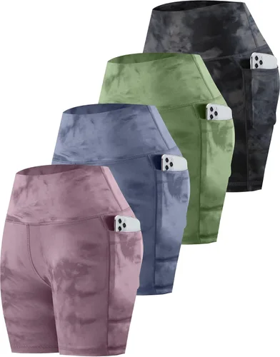 Miniatura 16 de CHRLEISURE - Pantalones cortos de ciclismo para mujer con bolsillos de licra, cintura alta, con control de abdomen para entrenamiento, yoga