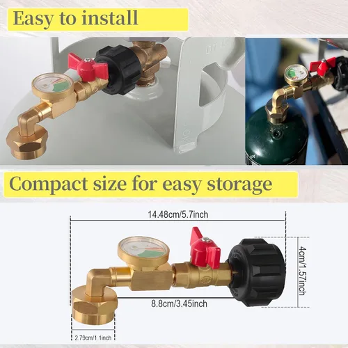 Miniatura 3 de Adaptador de recarga de propano de 20 libras a 1 libra, adaptador de codo de recarga de propano con válvula y medidor, apto para tanque de propano