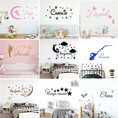 jifu 1 calcomanía de pared con nombre personalizado estilo caligrafía, calcomanías personalizadas para niños, calcomanía con nombre personalizado (L)