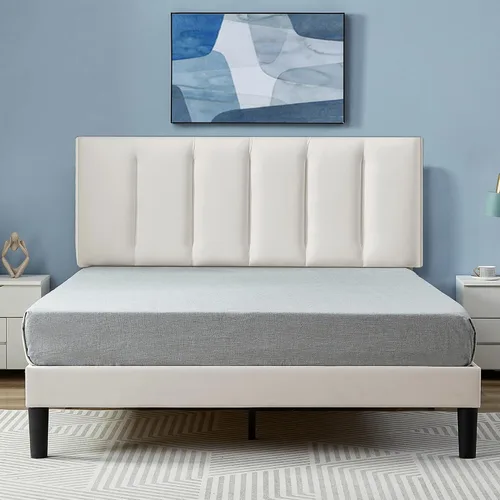 Miniatura 12 de VECELO - Base de cama tamaño individual con cabecera tapizada, plataforma con soporte de listones de madera de alta resistencia, no necesita somier