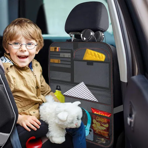 Miniatura 5 de Organizador de asiento trasero de automóvil de tela Oxford con bandeja plegable para usar como mesa infantil y bolsa de viaje para guardar artículos