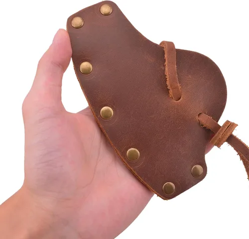 Miniatura 8 de Funda de cuero duradera para hacha, cubierta de cabeza de hacha, protector de hoja de hacha, herramienta de camping Marrón