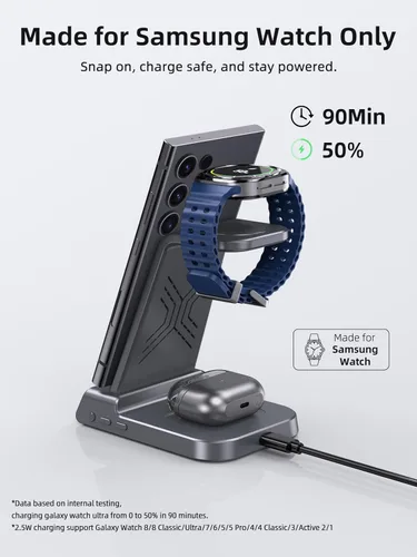 Miniatura 5 de Cargador inalámbrico para estación de carga Samsung, cargador de teléfono Android 3 en 1 para Samsung Galaxy S25 Ultra/S24 Ultra/S23/Z Flip7, Galaxy