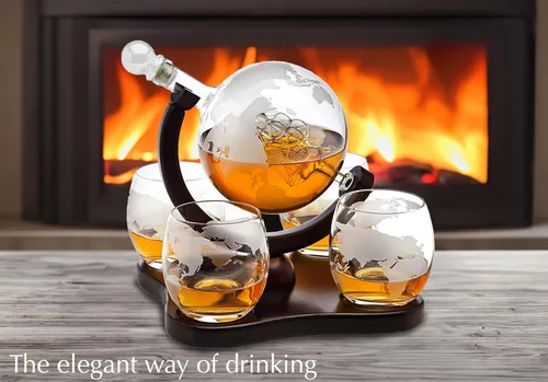Miniatura 6 de Juego de decantador de whisky con diseño de globo terráqueo con 4 vasos para whisky con grabados. Regalos para papá, esposo, hombre, espacio