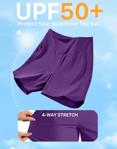 Miniatura 5 de G Gradual Pantalones cortos de natación de secado rápido para mujer de 7 pulgadas 9 pulgadas, pantalones cortos de natación de cintura alta