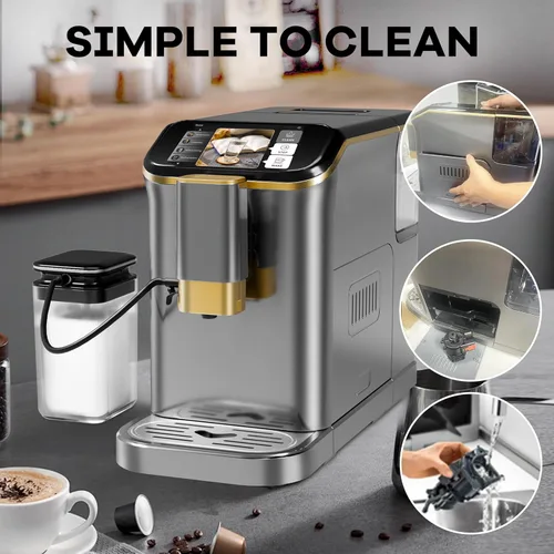 Miniatura 4 de Máquina de café espresso súper automática de 20 barras con espumador de leche, cafetera de café helado de grano a taza totalmente automática de café
