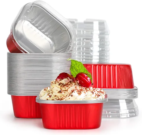 Miniatura 12 de EUSOAR - Moldes para pastel con tapas, 50 unidades de 300 ml/10 oz, moldes cuadrados desechables para cupcakes, recipientes de papel de aluminio