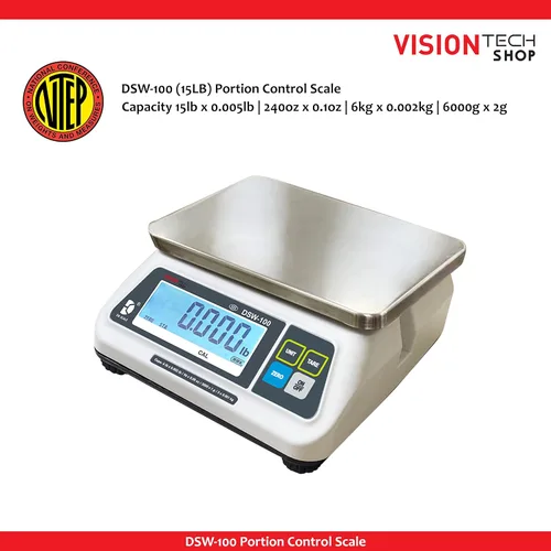 Miniatura 3 de VisionTechShop DSW-100 Báscula de alimentos para porciones con pantalla LCD única, bandeja de acero inoxidable, capacidad de 15 libras, legibilidad