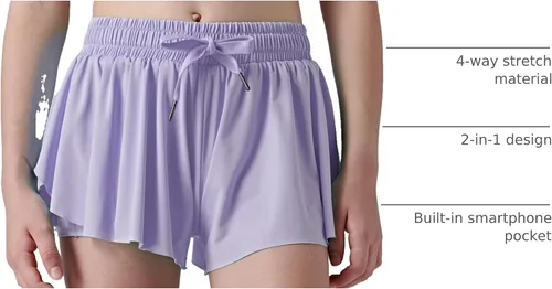 Miniatura 141 de Paquete de 3 pantalones cortos fluidos para niñas con forro de elastano, 2 en 1, faldas de mariposa para jóvenes, para fitness, correr, deportes