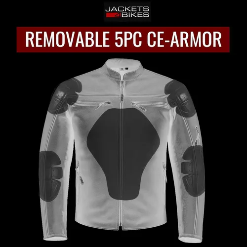 Miniatura 9 de REVOLT Chaqueta de motociclista para hombre, de cuero natural de búfalo, con protección CE - Ventilación, para crucero, motociclista, touring, Marrón