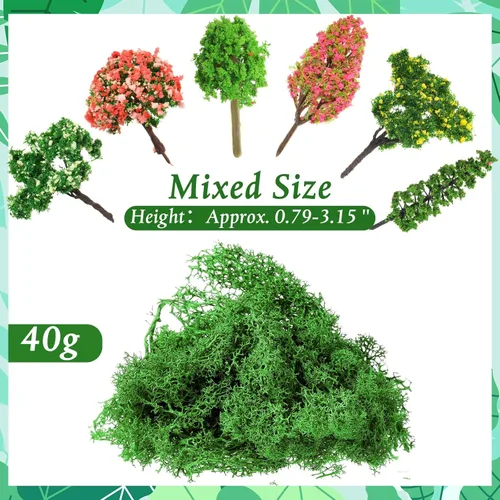 Miniatura 2 de Canlierr 28 árboles modelo diminutos con musgo verde sintético de 1.41 onzas, 0.79-3.15 pulgadas, árboles de diorama de hierba, mini árboles falsos