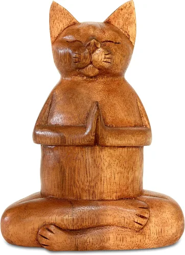 G6 Collection Estatua de yoga de gato siamés tallada a mano de 8 pulgadas, escultura de estatua de yoga hecha a mano, decoración del hogar,