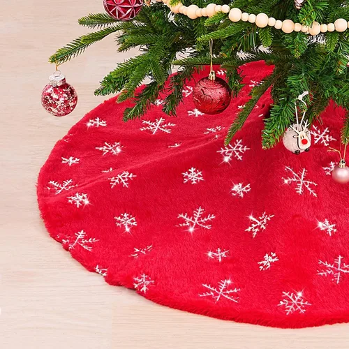 Miniatura 14 de Falda de árbol pequeña de 24 pulgadas, falda de árbol de piel sintética blanca de Navidad de 4 pies, mini copos de nieve de lentejuelas doradas