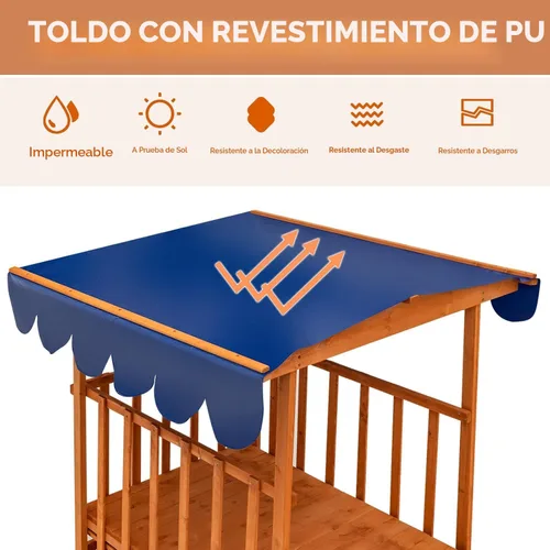 Miniatura 5 de Costzon Caja de Arena Retráctil para Niños con Toldo, Casa de Juegos Cabaña de Madera de Cedro con Área de Juego Grande, Ruedas Traseras
