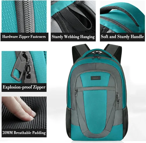 Miniatura 2 de BIKROD Mochila verde azulado para mujeres y hombres, mochila escolar para laptop de viaje para adolescentes, mochila universitaria impermeable