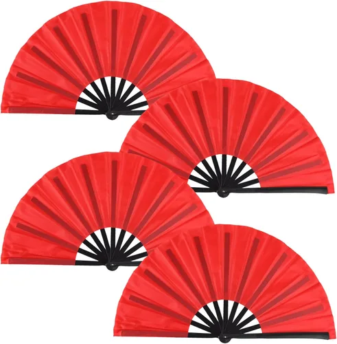 Miniatura 8 de Paquete de 4 ventiladores de mano plegables grandes, ventiladores plegables de mano de plástico, ventiladores chinos de Kung Fu plegables para Negro