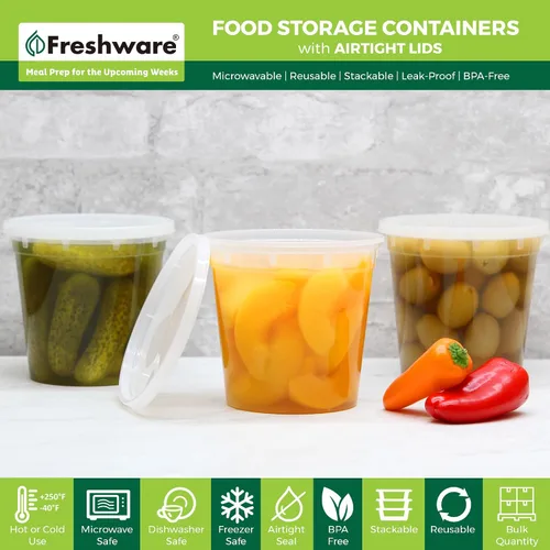 Miniatura 2 de Recipientes de almacenamiento de alimentos Freshware 24 oz recipientes de plástico con tapas, para limo, sopa, preparación de comidas, libres
