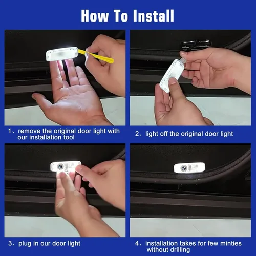 Miniatura 7 de Luces de Puerta de Coche Sin Decoloración Proyector de Logo - Proyector de Luces de Bienvenida LED Transparentes Accesorios de Coche Compatibles