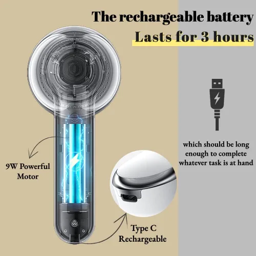 Miniatura 2 de GRUTZ Afeitadora de tela recargable, removedor de pelusa eléctrico con 2 cuchillas reemplazables, afeitadora de suéter con cuchillas de acero Negro