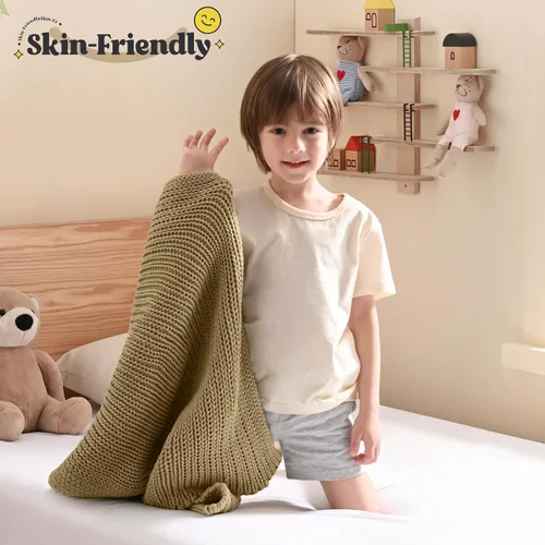 Miniatura 2 de Guohaoi Almohadilla de regazo con peso de punto (beige 20 x 30 pulgadas, 2 libras) sin cuentas, manta con peso refrescante para niños para siesta