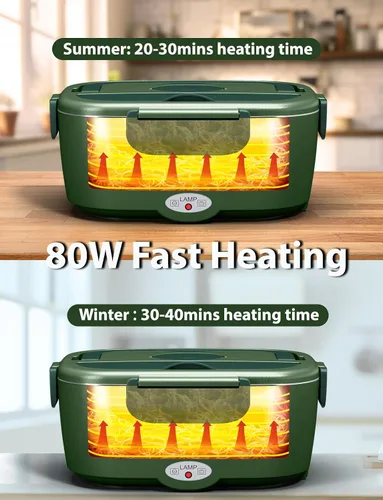 Miniatura 2 de Lonchera eléctrica para adultos, lonchera de 80 W con doble contenedor de acero inoxidable de 1.5 L, calentador de alimentos portátil con bolsa