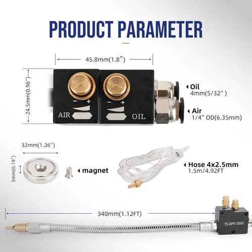 Miniatura 2 de 1/4" Rociador de Refrigerante con Base Magnética, Aerosol de Refrigeración CNC para Fresadora y Torno de Metal, Sistema de Lubricación por