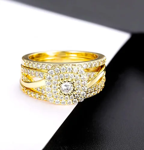Miniatura 3 de MDFUN Three-in-One ring set Square Halo Wedding Band Set Engagement Ring 18K WhiteYellow Gold Plated Cubic Zirconia Promise ring Eternity Ring for