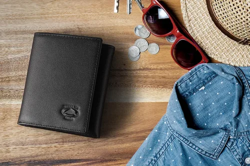 Miniatura 3 de Stealth Mode Cartera de cuero triple RFID para hombres con soporte de identificación abatible (negro)