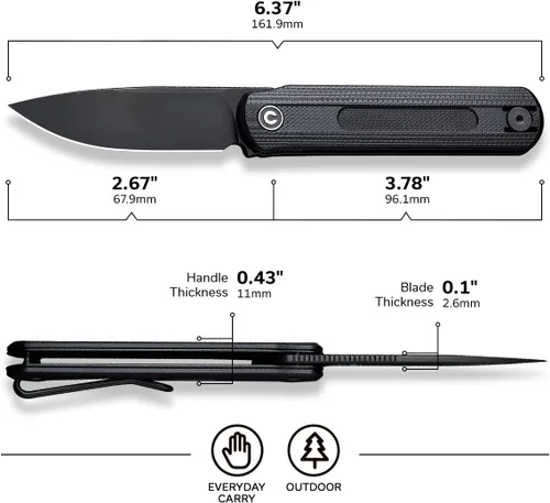 Miniatura 6 de CIVIVI Foldis - Cuchillo plegable de bolsillo, hoja de acero Nitro-V negro lavado a la piedra, mango G10 con doble retención, cuchillo de bolsillo