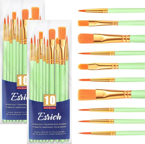 Miniatura 17 de ESRICH Juego de 2 pinceles de pintura, 2 paquetes de 20 piezas, juego de pinceles de pintura acrílica, pinceles de nailon acrílico para acuarela