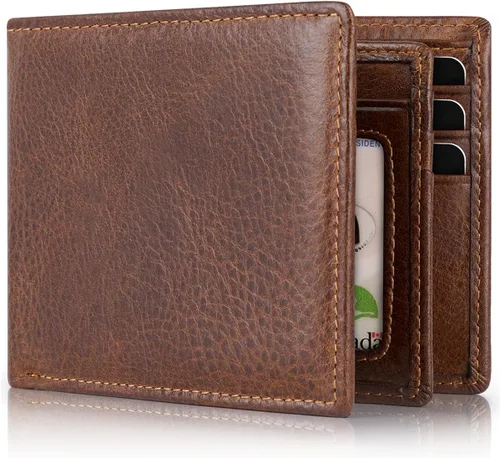 Miniatura 9 de Swallowmall Cartera de piel con bloqueo Rfid para hombre, billetera plegable con tarjeta extraíble, 2 ventanas para identificación, 10 ranuras