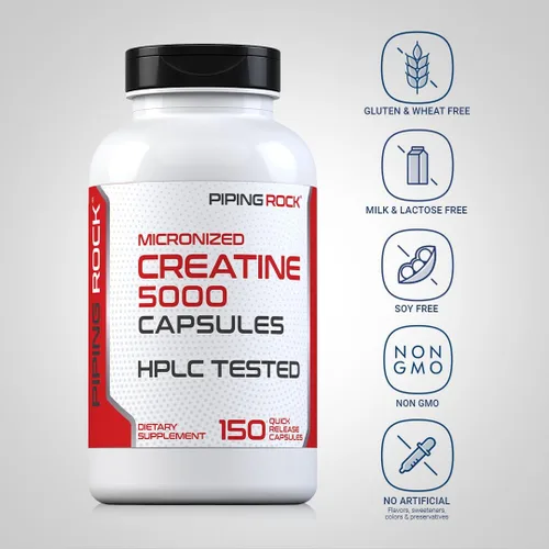 Miniatura 3 de Piping Rock Cápsulas de monohidrato de creatina 5000 mg 150 píldoras Suplemento micronizado para hombres y mujeres Sin OMG, sin gluten